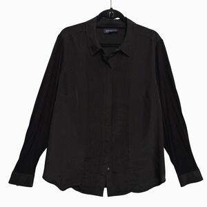 JONES NEW YORK SIGNATURE WOMAN Blk Pleated Front Long Sleeve Button Up Shirt 2X